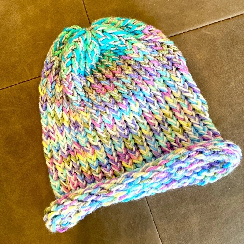 Hand Crafted Knit Hat with a Flower OS